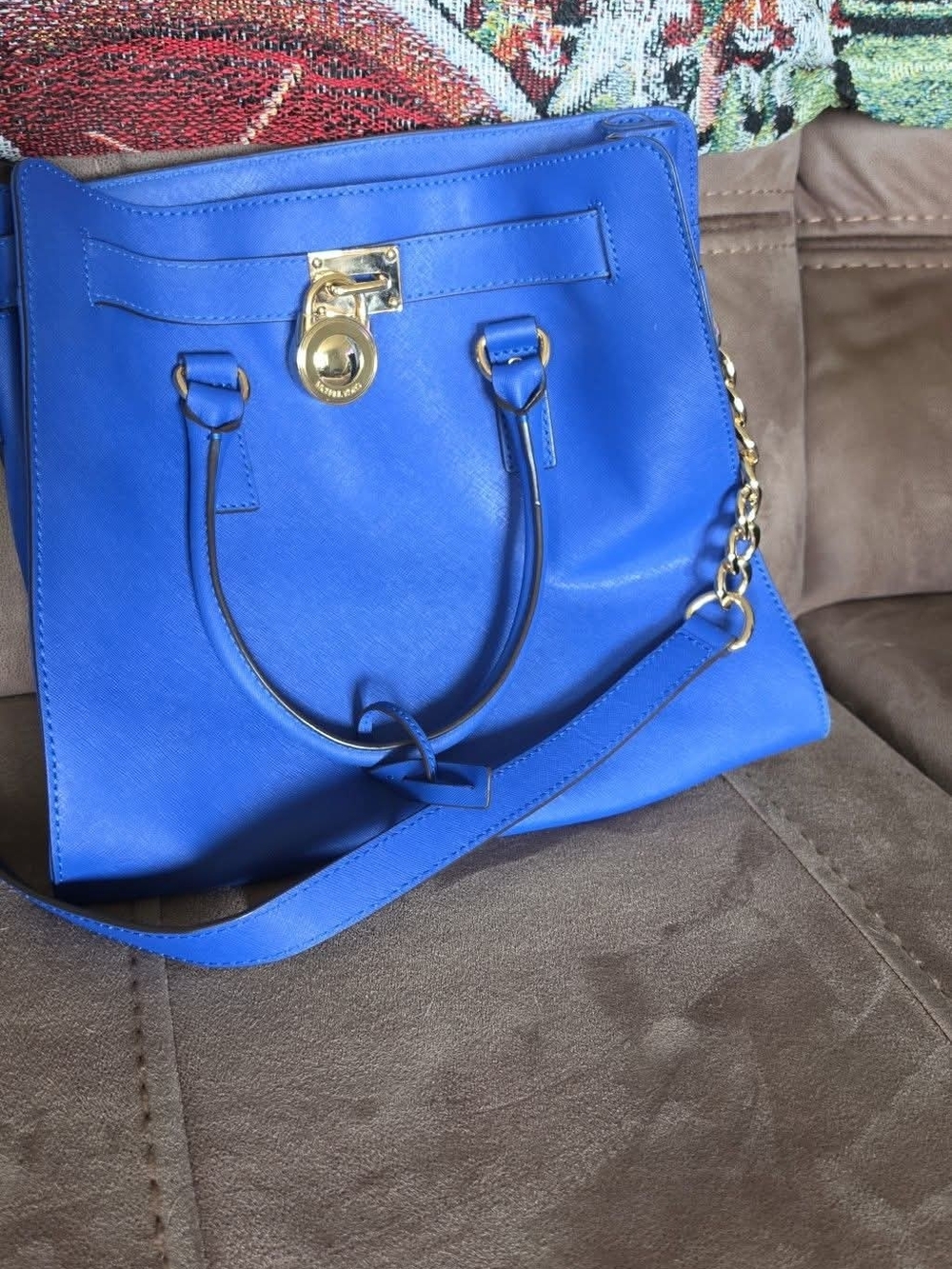 Michael Kors Cobalt Blue Leather Satchel with Gold Hardware